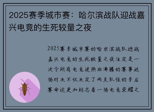 2025赛季城市赛：哈尔滨战队迎战嘉兴电竞的生死较量之夜